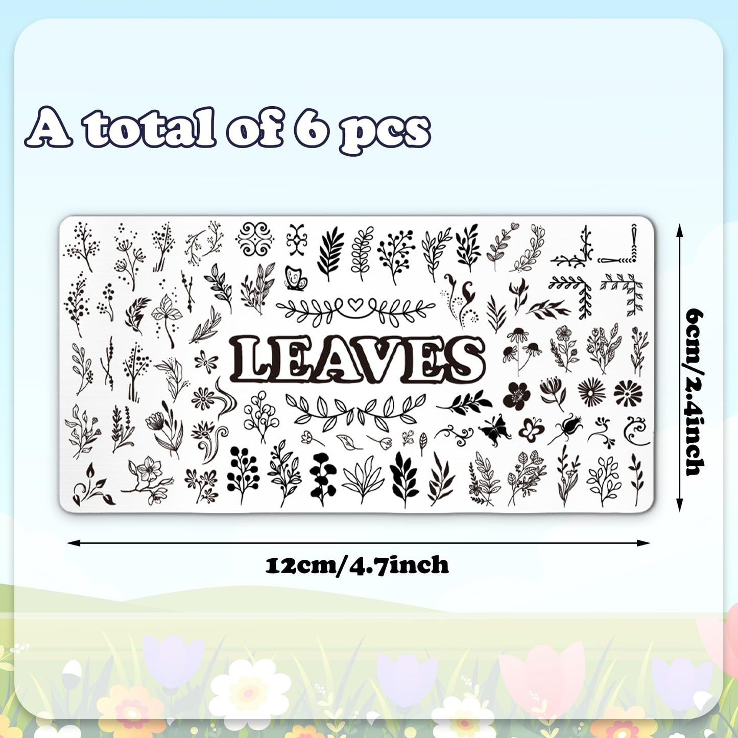 Whaline 6 Pcs Spring Floral Leaves Nail Plates Stamping Set Plant Leaves Flower Stamp Templates Nail Art Plates for DIY Print Manicure Salon Design