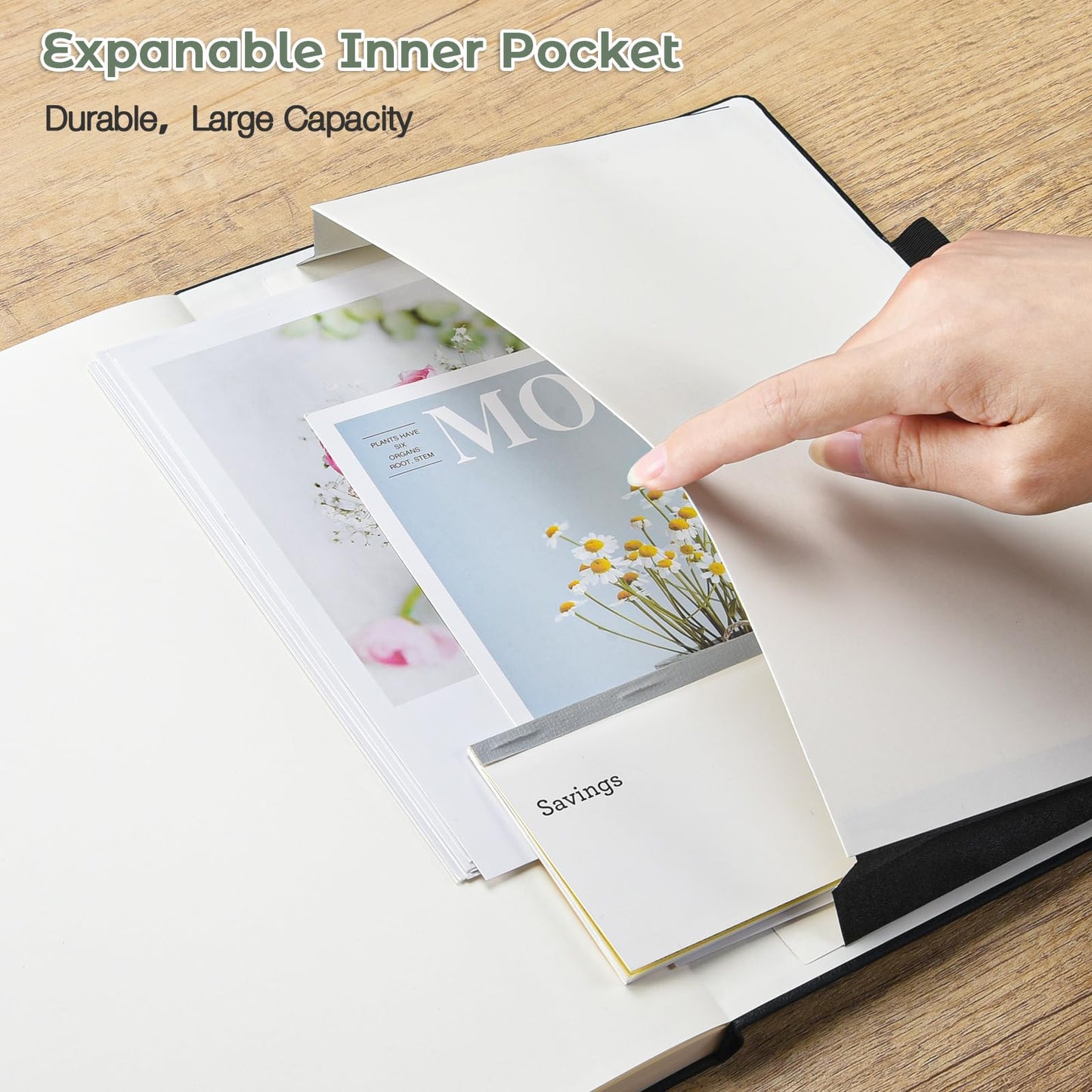 Lined Journal Notebook, 8.5" x 11" Hardcover Leather Notebook for Work, Wide Ruled Notebook Journal for Women Men, 192 Thick Paper, Lay Flat, 2 Pockets, A4 Large Journals for Writing, Green Journal