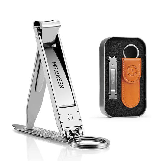 MR.GREEN Collapsible Nail Clippers Small and Thin Portable Travel Nail Scissors Cutter Stainless Steel Manicure Tools with Nail Files (Orange Leather Case+ Iron Box) Multicoloured
