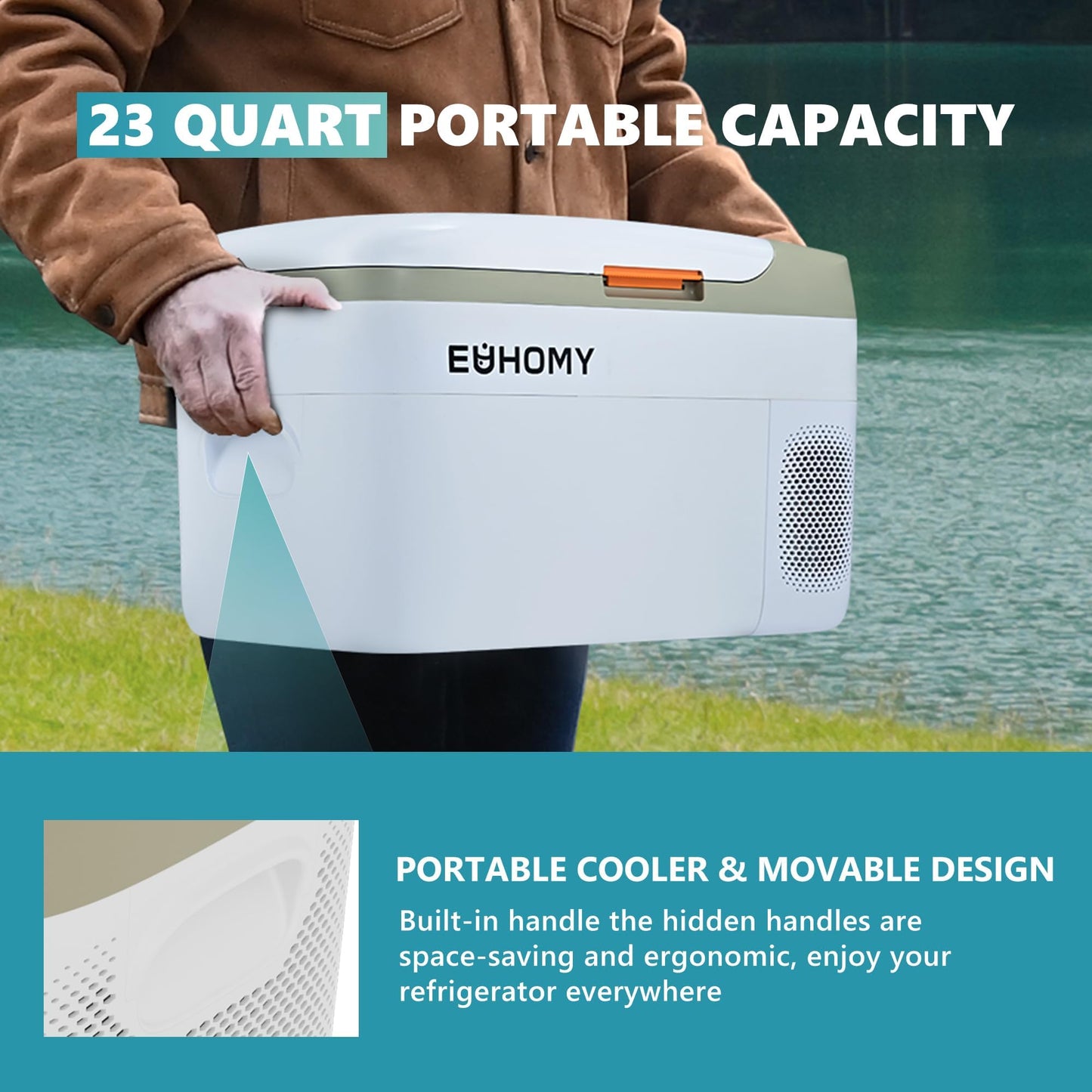 EUHOMY 12 Volt Refrigerators, 23QT Car Refrigerator APP Control, Car Fridge with 12/24V DC & 110-240V AC, Portable Refrigerator Freezer Fridge Cooler for Car, RV, Camping, Travel, Fishing, Outdoor Use