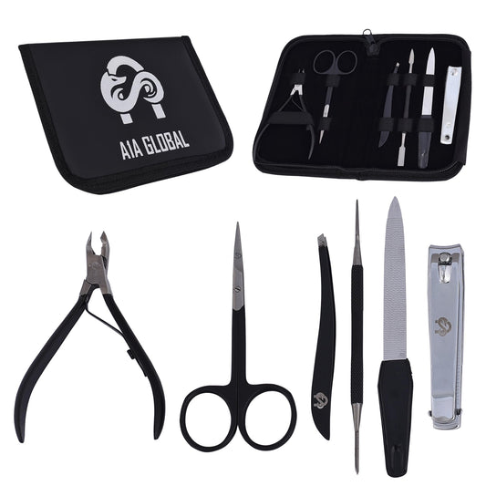Professional Manicure Pedicure Set – Nail Clippers Kit with Cuticle Trimmer, Nail File, Scissors & Grooming Tools in Portable Travel Case for Men & Women - Black