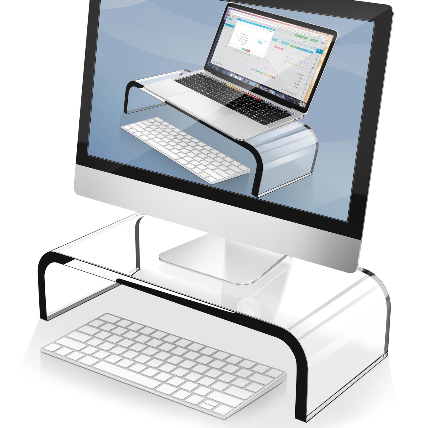 AboveTEK Acrylic Monitor Stand – Clear Monitor Riser & Computer Desk Stand, Premium Acrylic Laptop Stand for Home Office, PC TV Stand with Keyboard Storage Heavy Duty Desk Riser