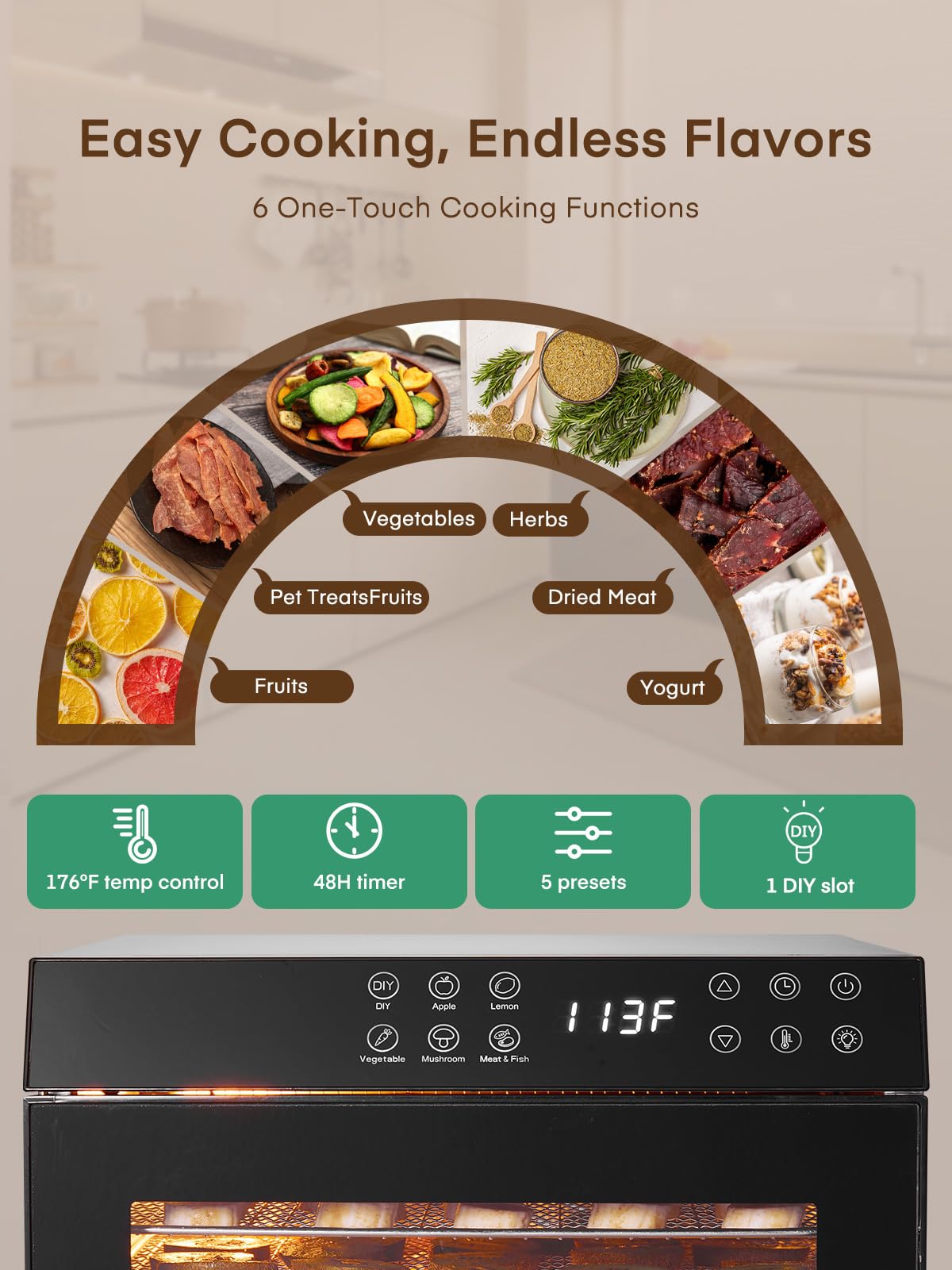 FOHERE Food Dehydrator for Jerky 1000W, 10 Trays With Large 9.04ft² Drying Space,176°F Temperature Control, Digital Adjustable Timer, Light, Dryer Machine for Dog Treats,Herbs, Meat, Fruit, and Yogurt