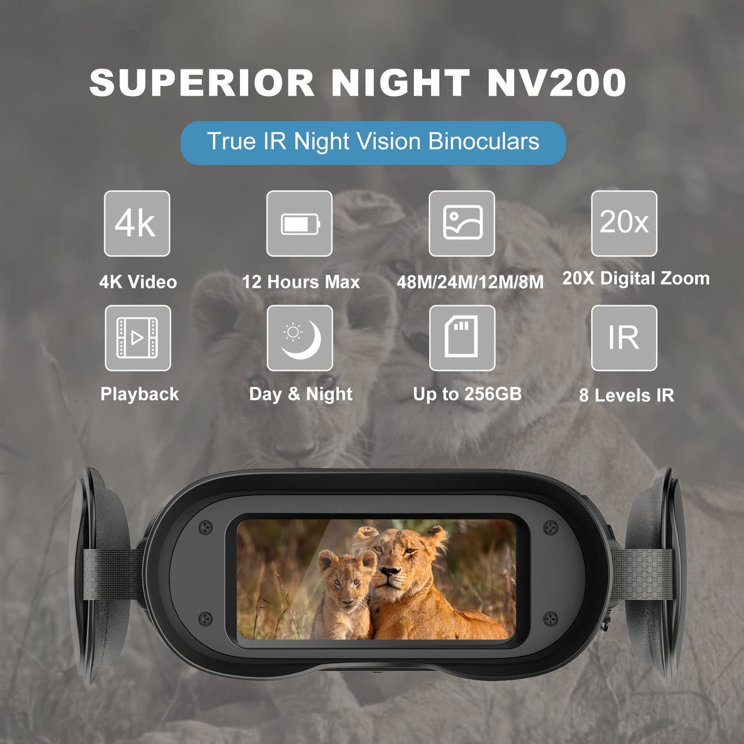 oneleaf.ai Find NV200 True 4K 35mm Night Vision Binoculars, Night Vision Goggles for Observation/Hunting, Night Viewing Distance up to 600M (Day Viewing Distance up to 6KM)