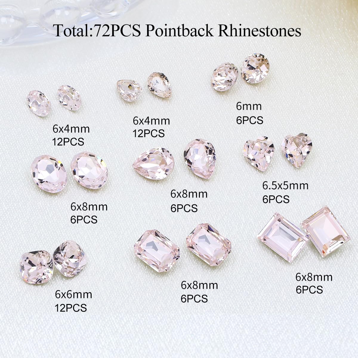 DONGZHOU 72pcs Mix Shape Nail Art Rhinestone,7 Styles Glass Nail Rhinestones Pointback Nail Gems Shiny 3D Nail Charms for Nail DIY Decorations Crafts,Pink