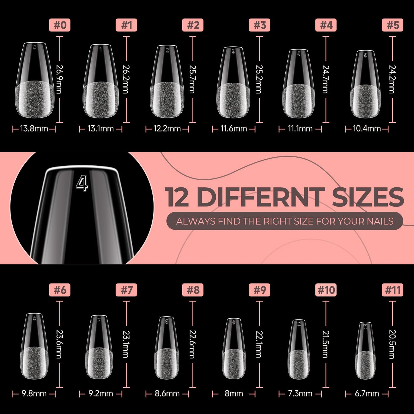 UNA GELLA Coffin Nails Tips 504pcs 12 Sizes, Soft Gel Nail Tips Acrylic Full Cover Pre-buffed Medium Coffin Press On Fake Nails For False Nails Extension Home DIY Salon Gifts for Women and Girls