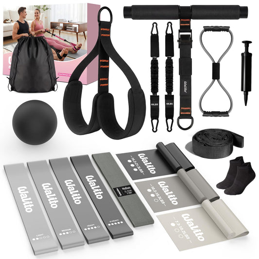 WALITO 15 PCS Pilates Kit, Adjustable Pedal Resistance Band with Handle, Figure 8 Resistance Band for Exercise Women, At Home Workout Equipment Set with Yoga Ball & Booty Bands for Full Body Gym