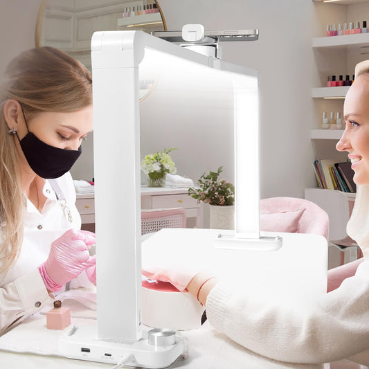 AOXDWGE 33.5" Foldable Half Moon LED Nail Lamp, 456LEDs 3350LM Half Moon Light for Nails with Phone Holder, 3 Color Modes 3000K-6000K Professional Manicure Lamp for Nail Tech Salon