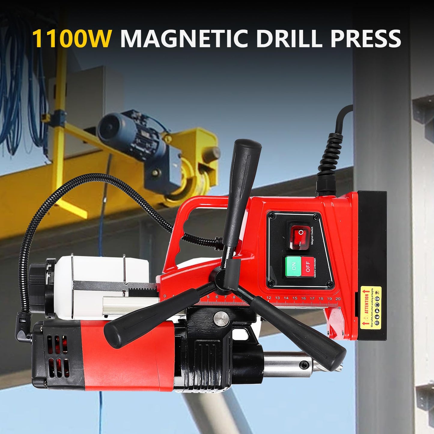 GARVEE Mag Drill Press, 1300W 1.6 in Boring Diameter 2922 lbff/13000N Electric Magnetic Drill with 11Pcs Drill Bits for Industrial Home Improvement Power Magnetic Drill Presses