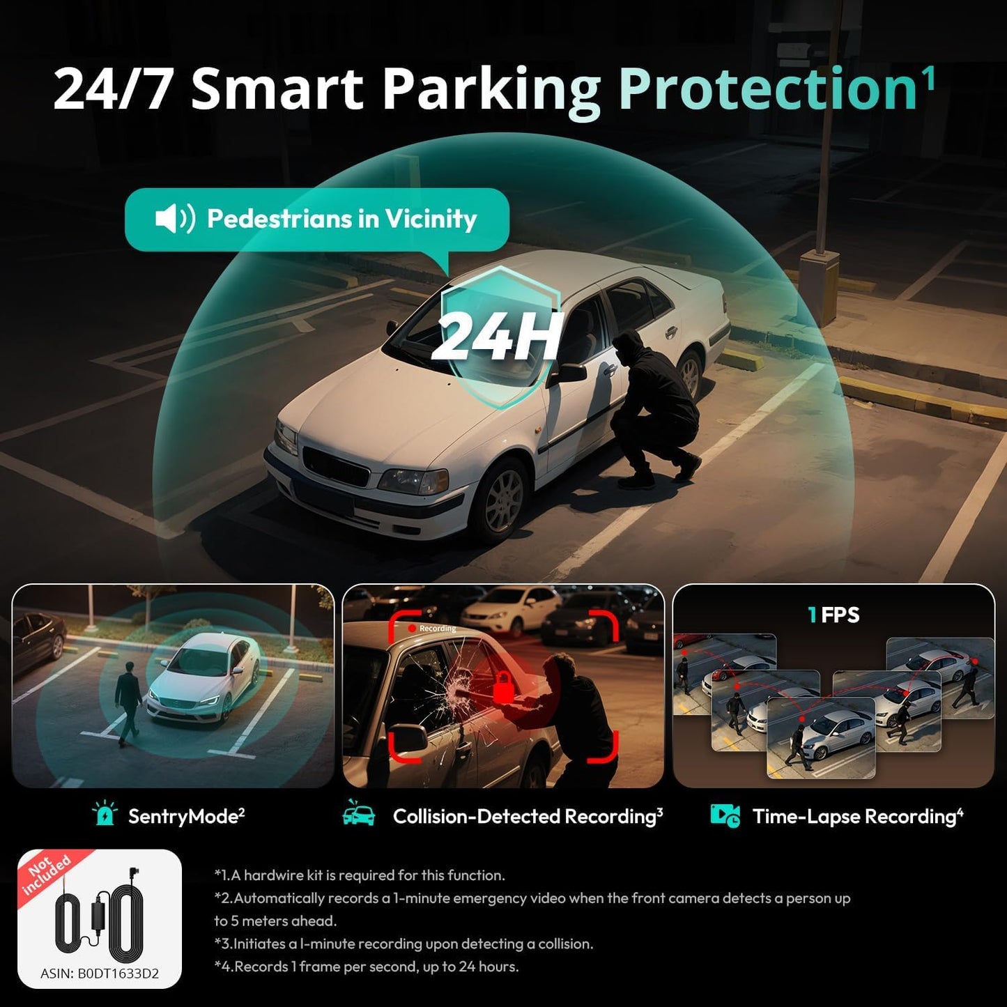 BOTSLAB 3K 4 Channel Dash Cam, 560° All-Sides View, Front and Rear Inside Car Camera with 3.18”Touch Screen, Dash Camera 24/7 Parking Mode, Built-in GPS 5.8GHz WiFi Voice Control, Free 128GB Card