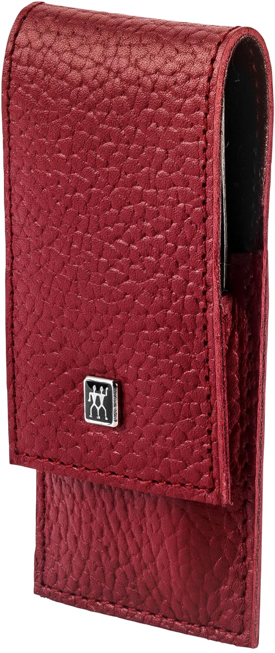 ZWILLING Manicure Set (3 Pieces, Nail Care and Pedicure, Real Leather Case, with Nail Clipper), Polished Stainless Steel, Red
