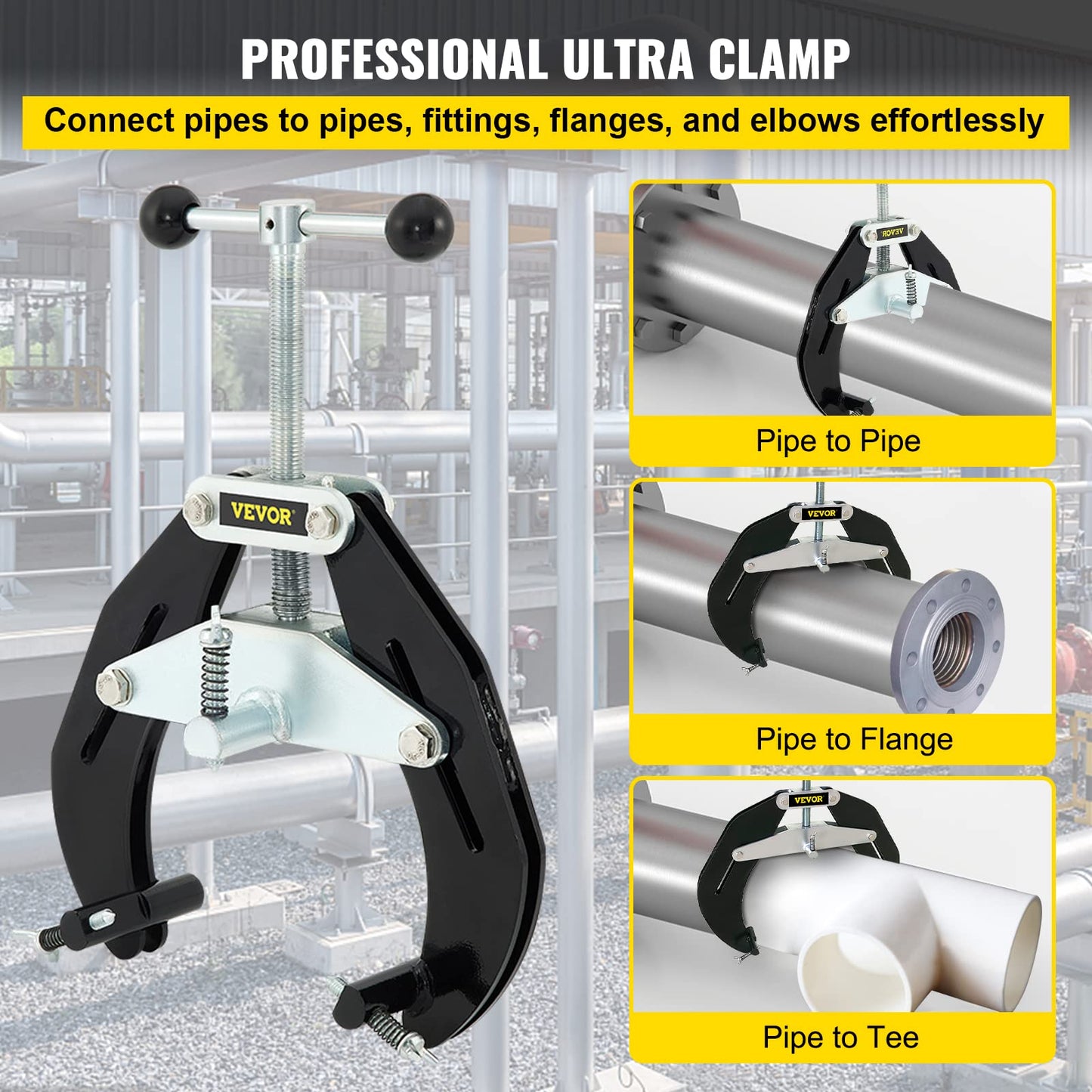 VEVOR Pipe Clamp, 2-6 in, Ultra Clamp with Quick Acting Screws & Locking Chain Pliers, Removable 48 in Chain, Holds 14 in Diameter Pipes