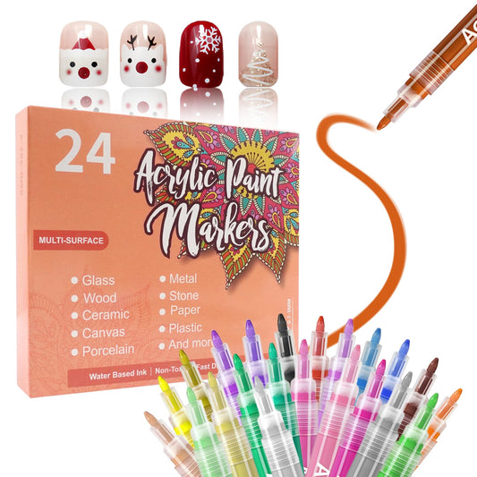 J NewJayson 24 Colors Nail Art Pens Set, 0.7 MM 3D Drawing Painting Dotting Point Liner Nail Art Markers Nail Polish Pens for DIY Nail Art Beauty Manicure Tools