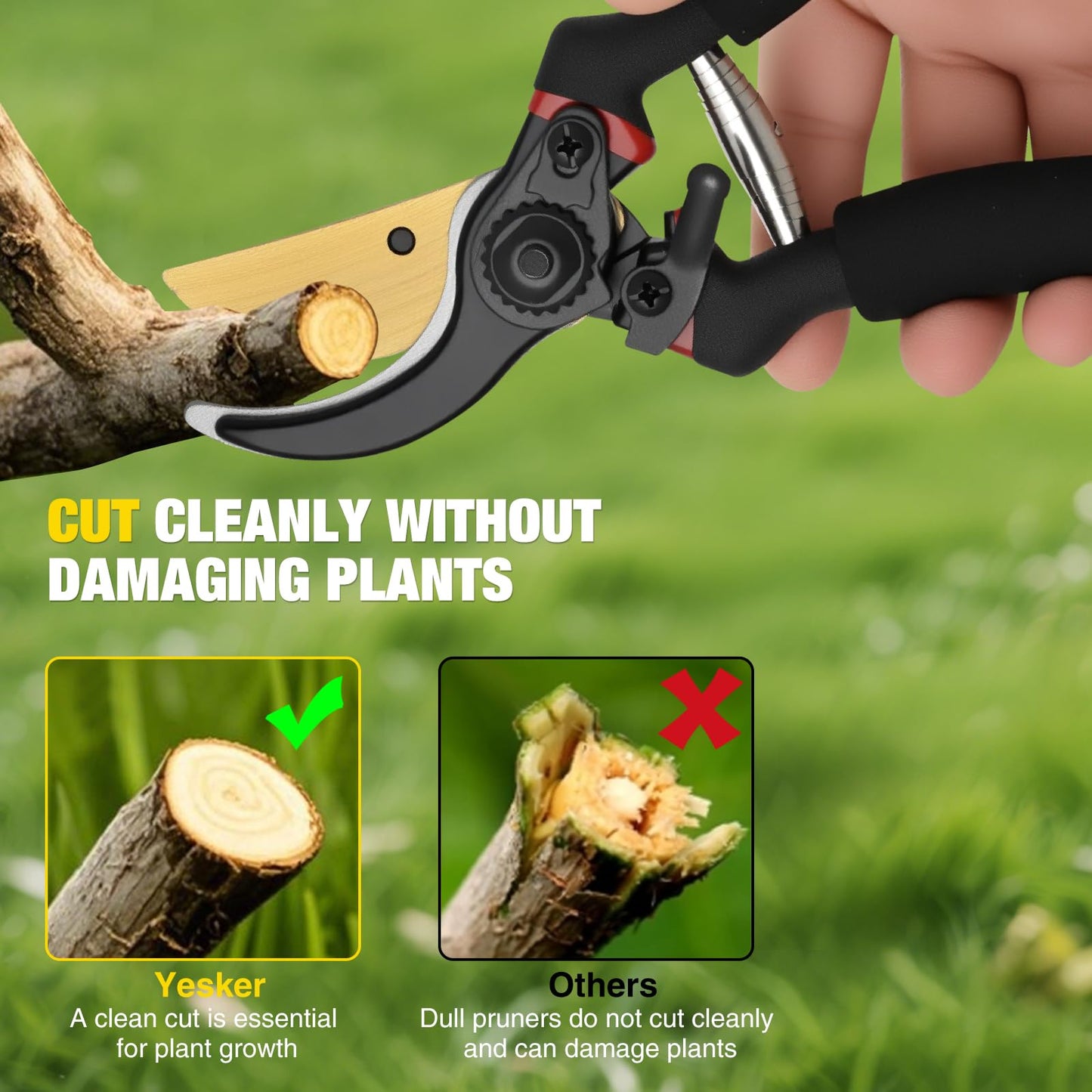 Yesker Pruning Shears for Gardening 8" Professional Bypass Garden Scissors Yard Clippers with Sharp Carbon Steel Blade Heavy Duty Hand Pruners for Branch Flower Plant Trimming Cutting Gardening Tools