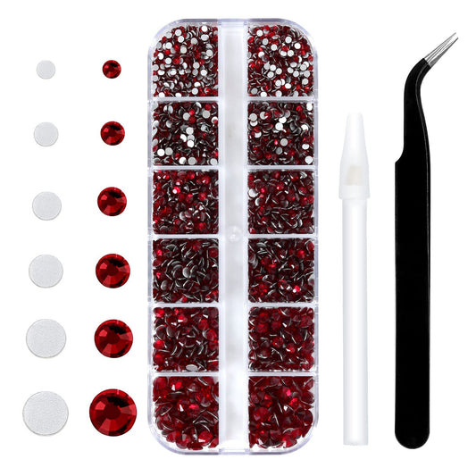 Meibite Siam Glass Flatback Rhinestones for Nails, Crafts & Clothes – 4240PCS 6 Sizes (SS6–SS20) Crystal Gems Kit with Tweezers & Picker, Non Hotfix DIY Rhinestones for Tumblers, Shoes, Nail Art