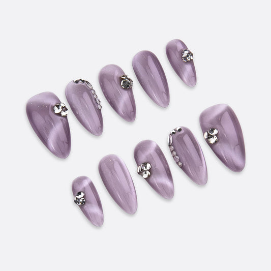 SIYOU Beauty | Mystical Glow | Purple Glow Medium Almond Press On Nails for Women (Medium) - Reusable, Salon-Quality Fake Nails (10pc)