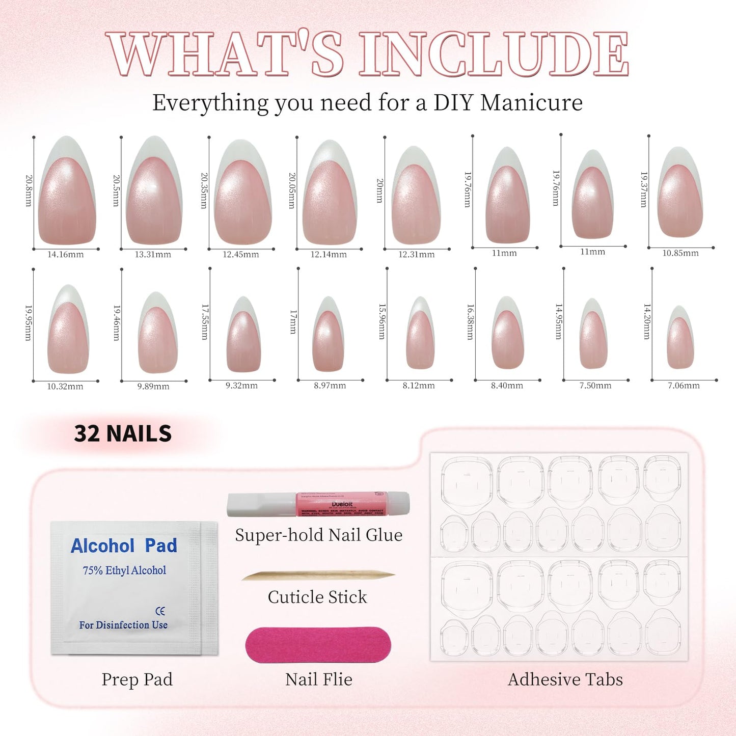 GAWRJ Press On Nails Short - Brown Nail Tips, French Tip Cat Eye Almond Press On Nails with Glue and Adhesive Tabs for Women in 16 Sizes - 32 Soft Gel Glue On Nails Kit
