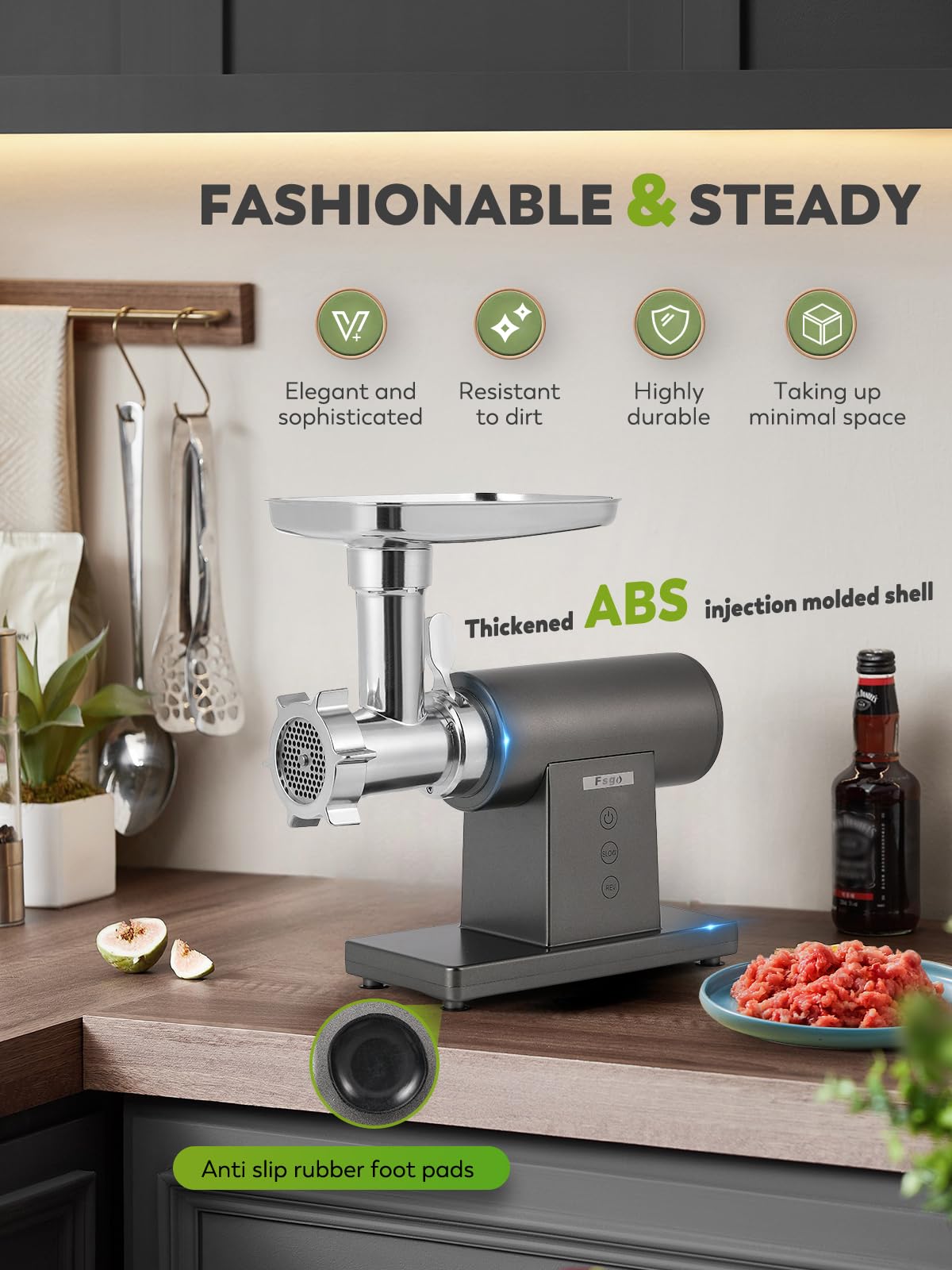 Flyseago Meat Grinder Electric 3200W Heavy Duty Meat Mincer Chopper Machine Touch Control Multifunctional with Cutting Blade 3 Grinding Plates 3 Sausage Stuffers Kubbe Kit for Household&Commercial