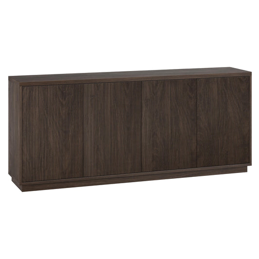 Henn&Hart 68" Fluted Sideboard Buffet Cabinet, Modern Ribbed Wooden Credenza with 4 Doors, Adjustable Shelves, and Cable Management Cut-Outs for Dining Room, Living Room or Entryway, Rich Brown