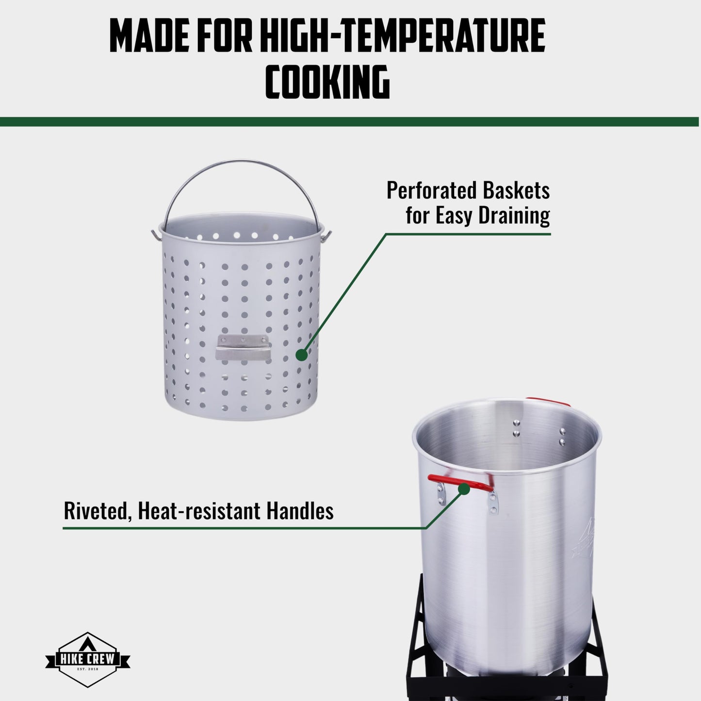 Hike Crew Outdoor Turkey Fryer Kit - Complete Kit for Steaming, Boiling & Frying with 30Qt Boiler Pot, Fry Basket, 12” Thermometer, Injector, Lifter, Turkey Stand, Gloves, Storage Cover & More