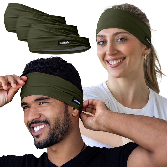 Sweatband for Men and Women - Unisex Non Slip Headband that Wicks Moisture and Eliminates Excess Sweat - Durable & Long-Lasting - Running, Sports, Gym (Army Green, Single)