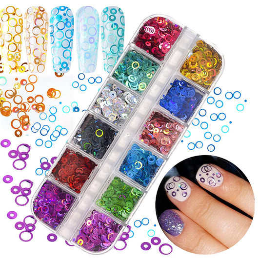12 Colors Laser Circle Nail Glitter Sequins 3D Nail Art Decor Holographic Round Shape Flakes Nail Shiny Design Acrylic Nails Supplies Women Girls Manicure Nail Charms Decor DIY Crafts Decorations