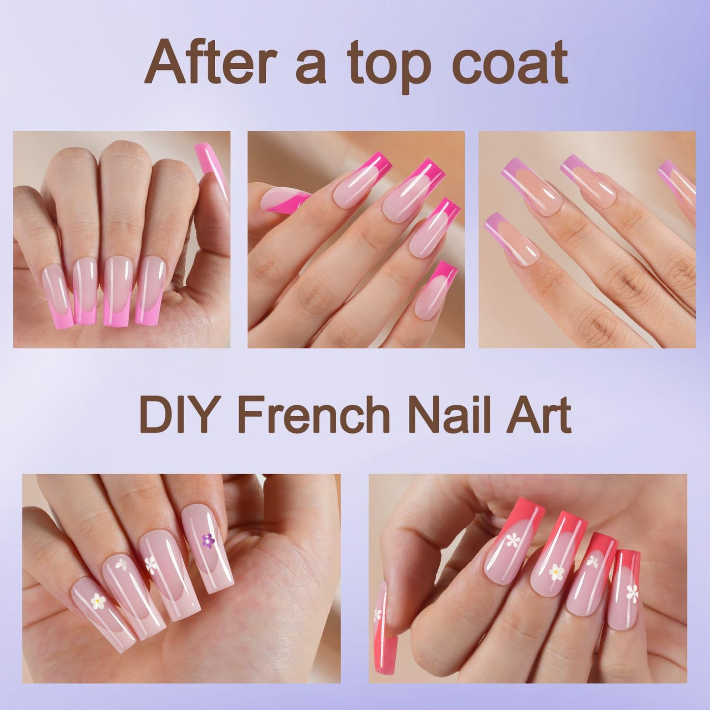 Misssix French Tip Press On Nails, 150Pcs French Gel Nail Tips, Pink Long Square Soft Gel Fake Nails, X-BASIC Tips Starter Kit for Nail Art DIY 15 Sizes
