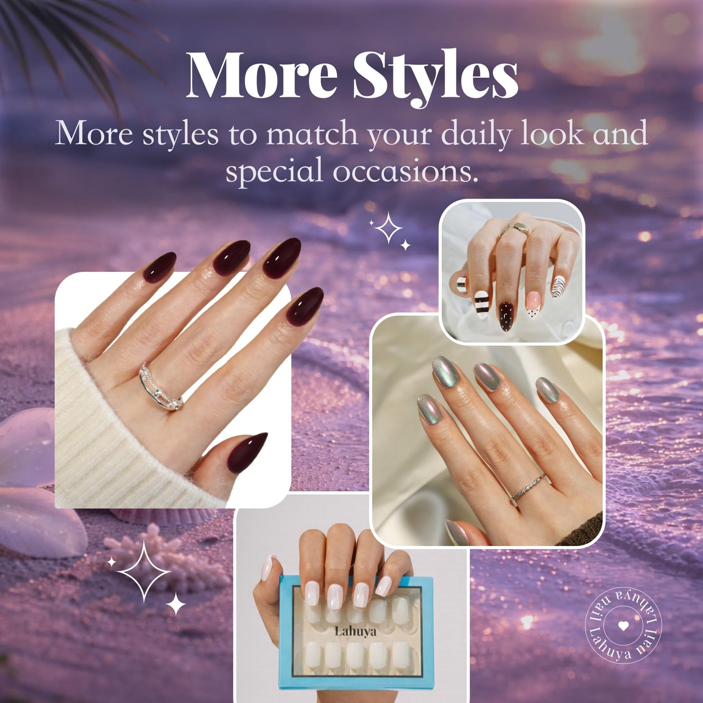 LAHUYA Press On Nails – Velvet Wine | Nail Artist Designed Short Almond Fake Nails with Deep Wine Red Glossy Finish, Reusable Press On Nails in 15 Sizes – 30 Nails Kit with Glue