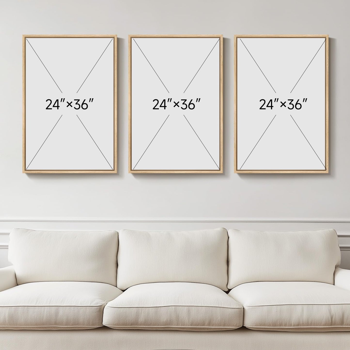 Framed Large Neutral Abstract Wall Art, Set of 3 Canvas Modern Prints Paintings, Minimalist Landscape Beige Gray Picture Artwork Decor for Living Room Bedroom Office 24x36 Inch