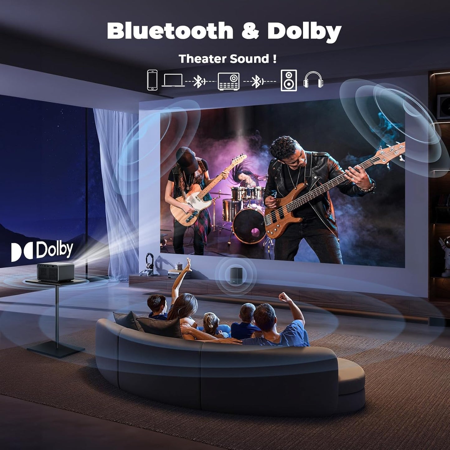 Projector with WiFi and Bluetooth: [1800 ANSI/Ai Auto Focus/800+ Apps/Compatible with Netflix] Outdoor-Projector 4K Support 1080P Smart Live TV Movie Lisowod L03Pro Projector for Home Theater