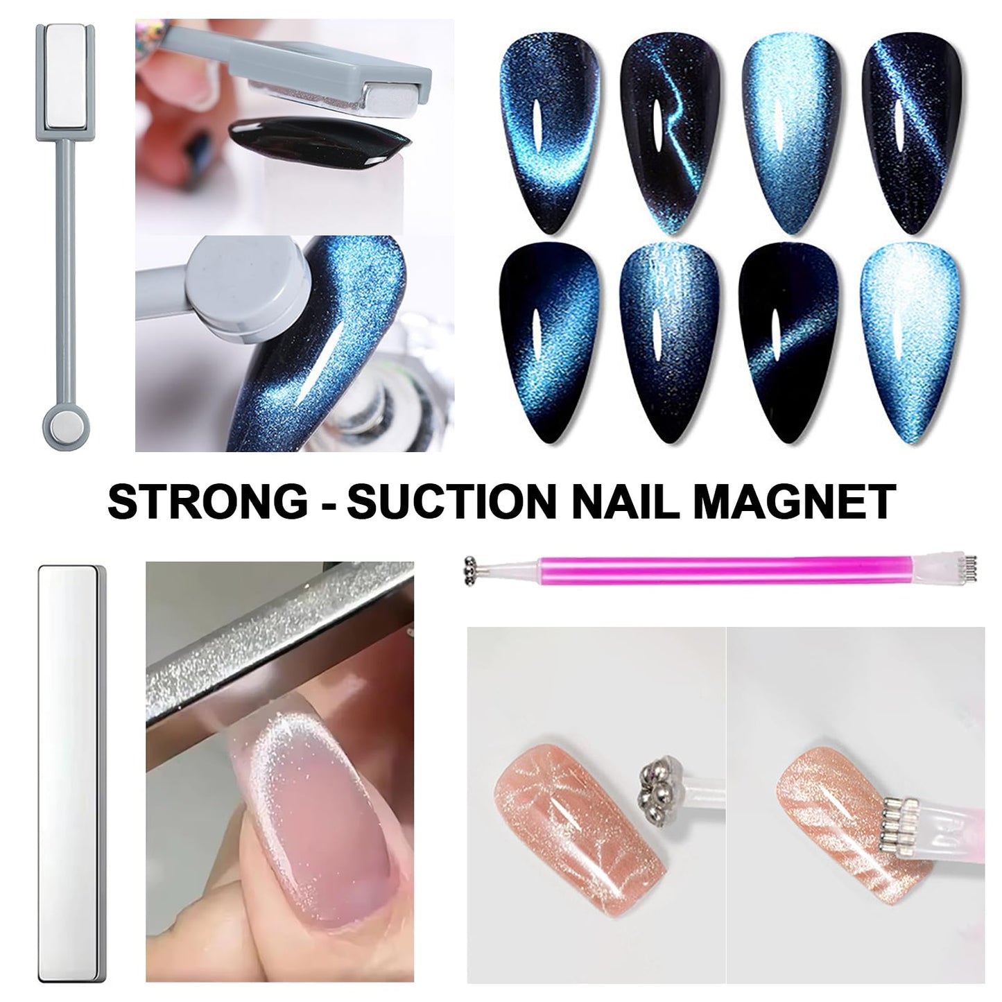WOKOTO 38Pcs Nail Art Cat Eye Magnet For Nails Gel Polish Magnets Pens For Cat Eye Nail Art Tools Gradient Ombre Design Mini Cube Blocks Cylinder Nail Magnet Magnetic Sticks Tools For Women Nails