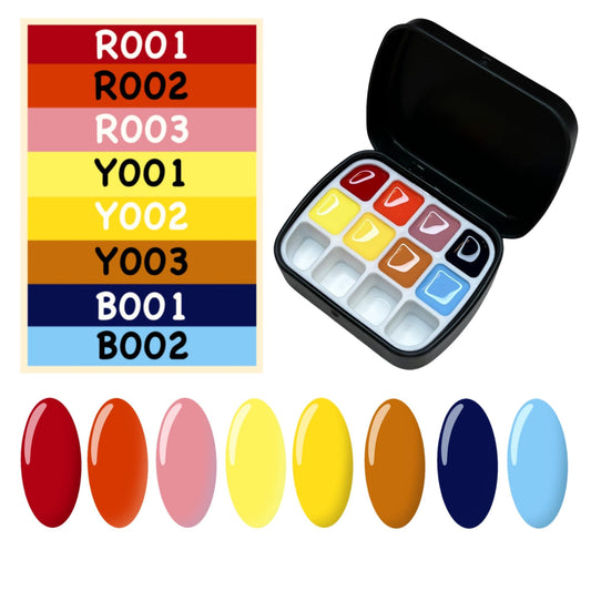 YJMyujimi Advanced Painting Gel for Nail Art,8 colour kit with 2 palette(12 divsions),Non wipe,Manicure Professional Nail Salon DIY at Home Gift (B)