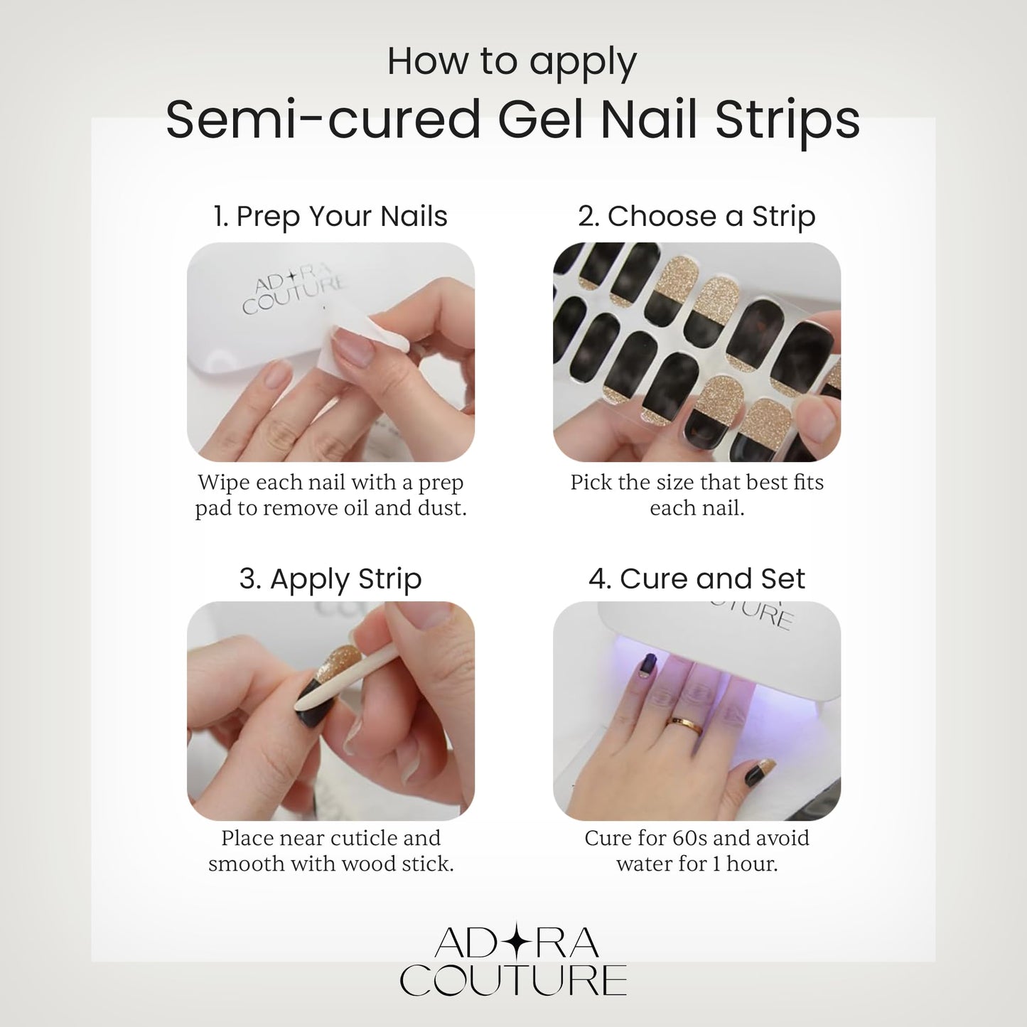 Semi-Cured Gel Nail Strips - 20 Salon-Quality Gel Sticker with UV Light Required, Long Lasting, Easy Application & Removal, Includes Prep Pad, Nail File, Wooden Stick (Golden Grove)