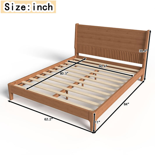 Bellemave Queen Bed Frame with Headboard, Solid Bamboo Platform Bed Frame & Wood Slats Support 800LBS, Japanese Bed Frame Queen Size, No Box Spring Needed, Easy Assembly, Noise Free, Warm Brown