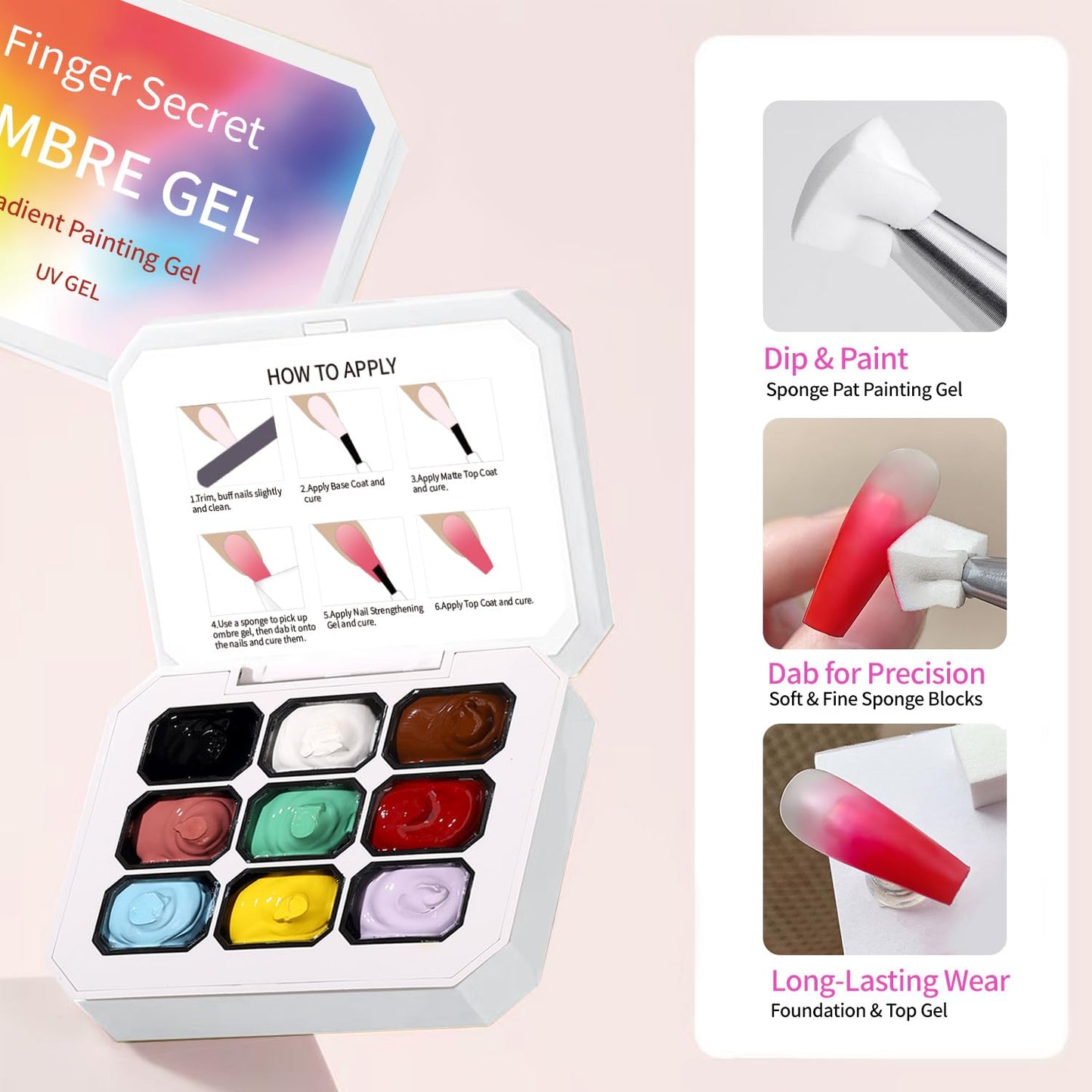 AOBOO Ombre Gel Polish Nail Sponges for Ombre 9 Series Colorful Blush Effect Pat Painting Gradient Blooming gel ombre & pat paint for nails Multistyle French Manicure Nail Art DIY Home (A7, 1)