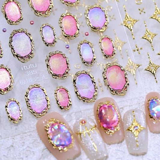 Gold Nail Stickers 5D Embossed Aurora Mirror Nail Art Stickers Self Adhesive Golden Nail Decals Marble Nail Designs for Women Girls Acrylic Nails Manicure DIY 1Sheet