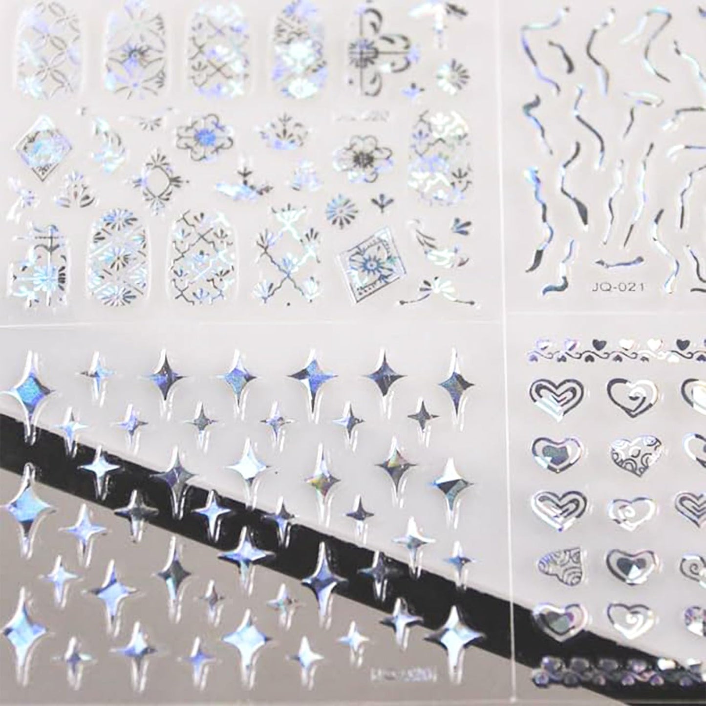 30 Sheet Aurora Star Nail Art Stickers Silver 3D Self-Adhesive Laser Line Nail Decals Holographic Sliver Nail Stickers for Shiny Design Acrylic Nail Supplies DIY Decoration for Women Girls