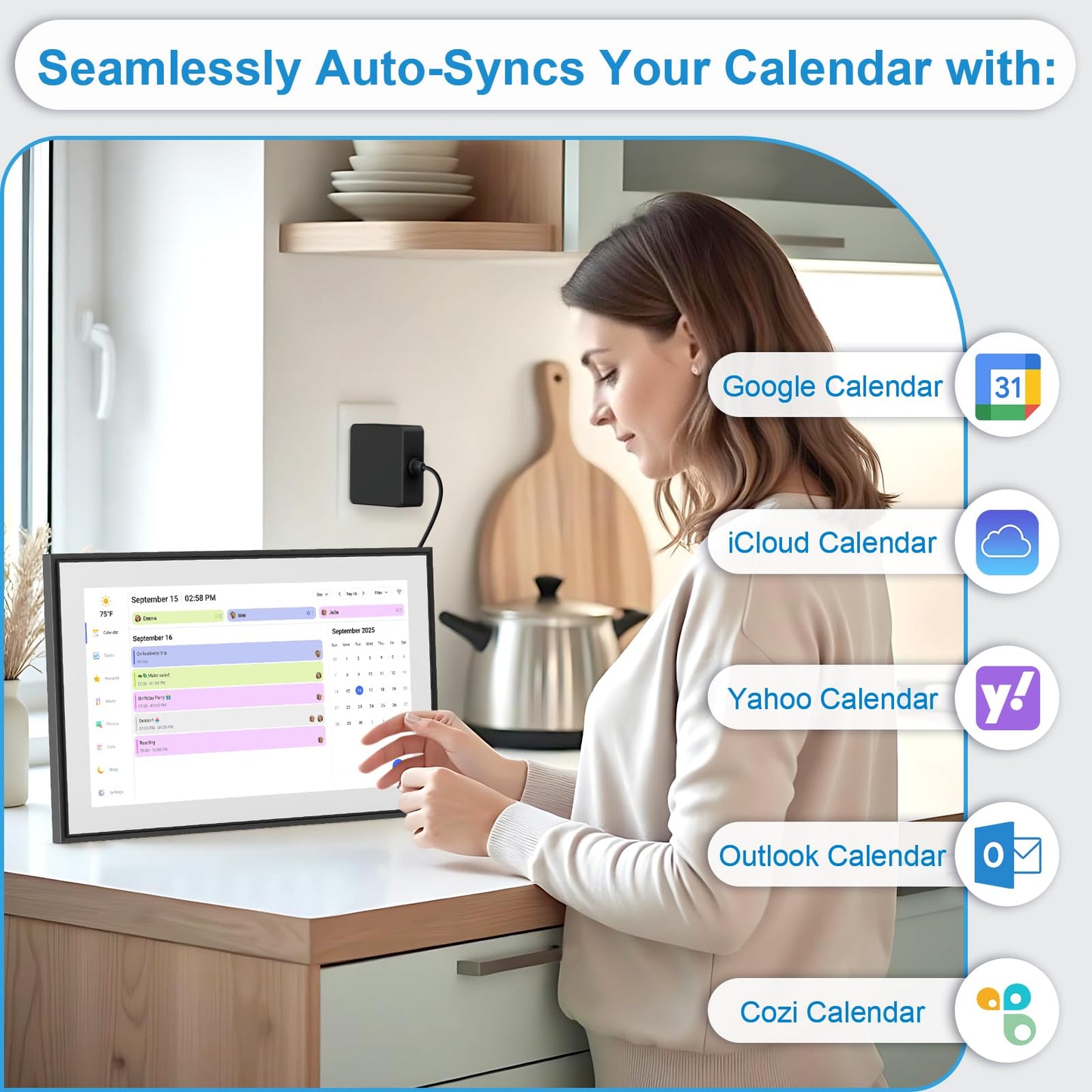 BQQJDD 15.6 Inch Digital Calendar&Chore Chart, 1920 * 1080P Full HD Touchscreen Interactive Display Smart Family Planner, Wall and Desk Mountable, Gifts for Women Men, Gifts for Mom