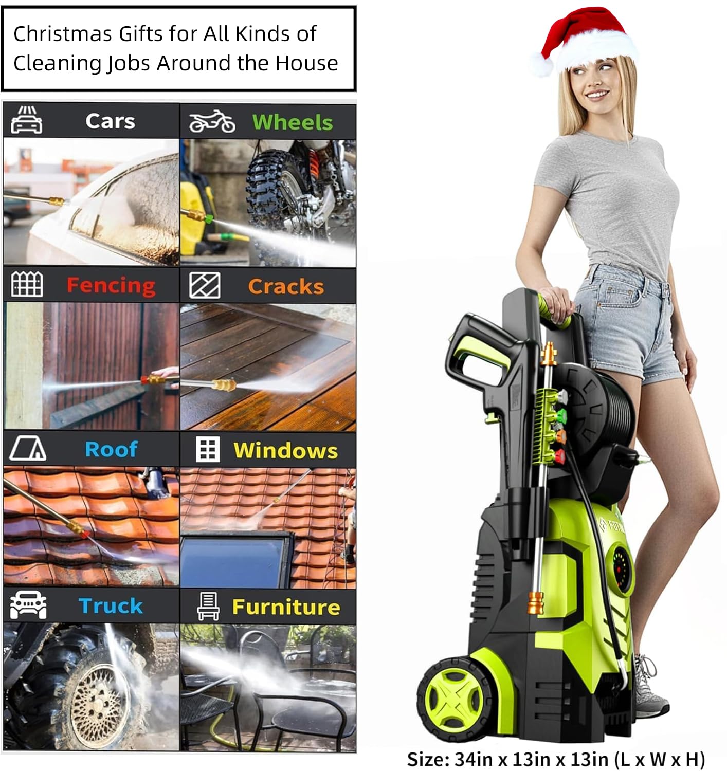 2026Upgraded Pressure Washer 5000PSI with Adjustable Touch Screen 8 Level, 34" Tall, 4 Quick Connect Nozzles,Inlet Hose&Filter&500mlFoam Cannon for Cars/Fences/Driveways/Home Cleaning,Yellow