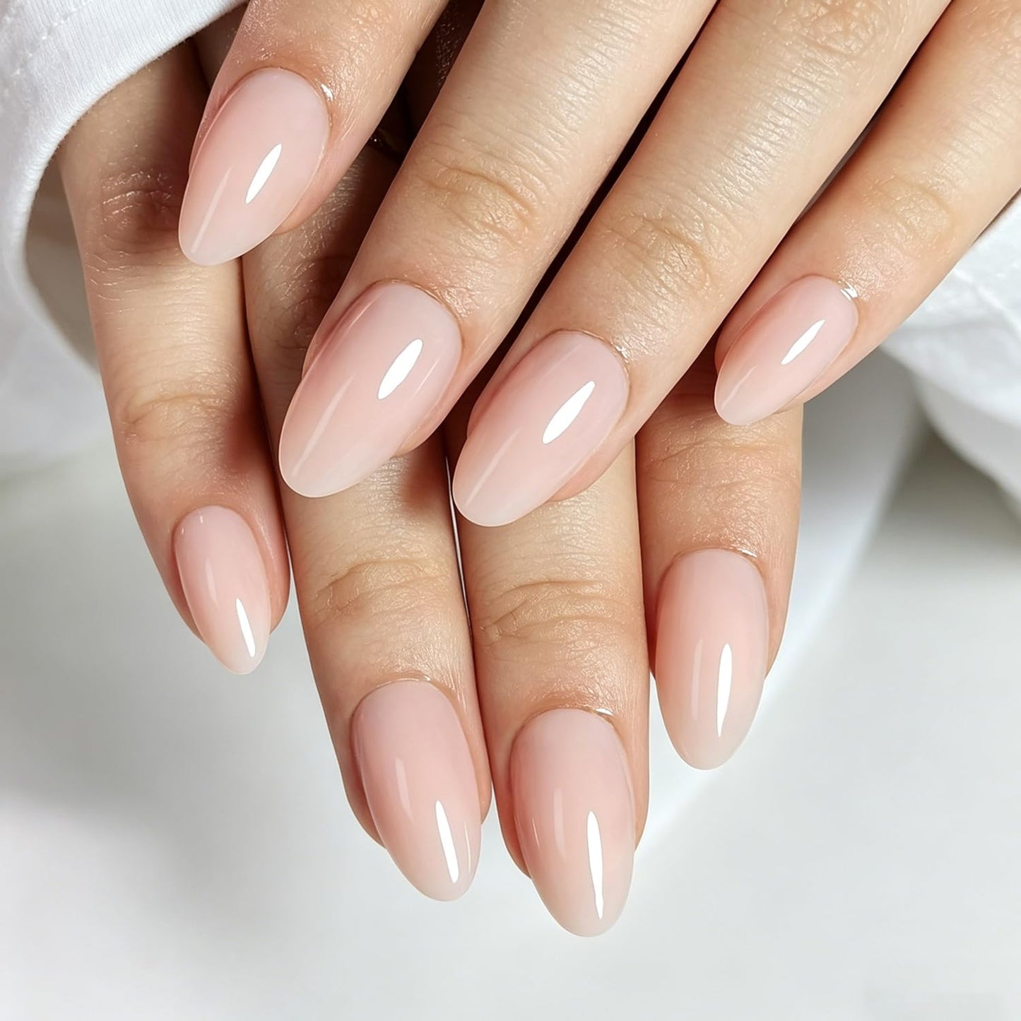 Bonitiva Short Almond Press On Nails, Glossy Nude Soft Gel Reusable, 32PCS 16 Sizes, Salon Quality Long Lasting Fake Nails with Nail Glue & File Kit for Women Girls, Daily Wear
