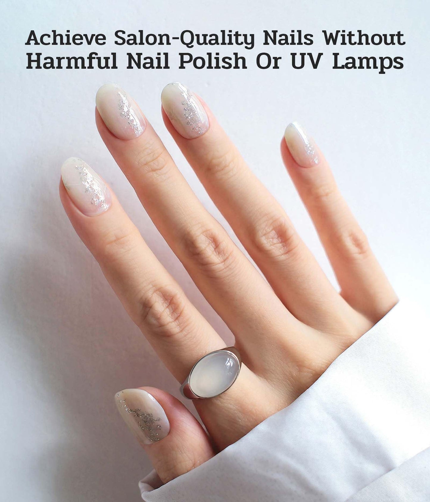ruyeefam Nail Polish Strips (No UV Lamp Needed) - 22 Pcs Salon Quality Gel Nail Stickers - Long Lasting Wraps (Creamy Silk White)