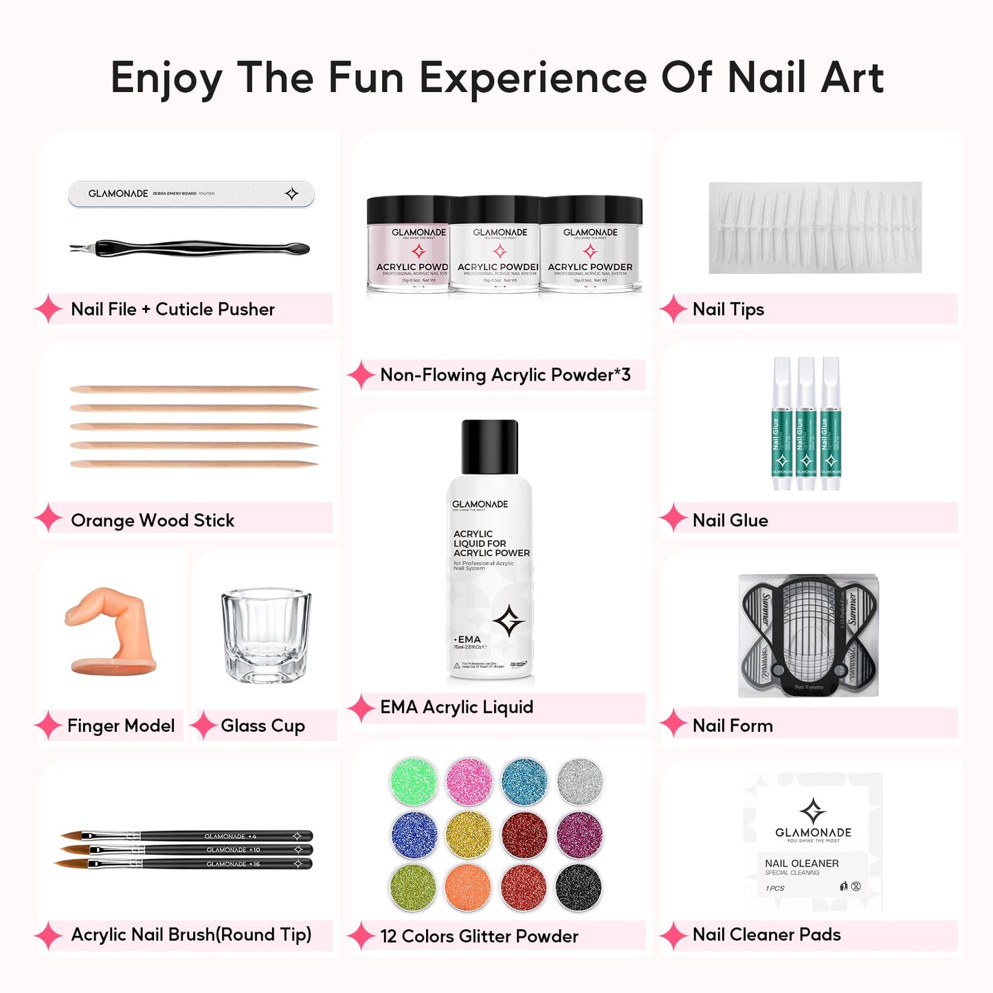 Glamonade Nail Kit Acrylic Set: Professional Nail Kit with everything for Beginners Acrylic Powder Kit Art Tool Women Salon
