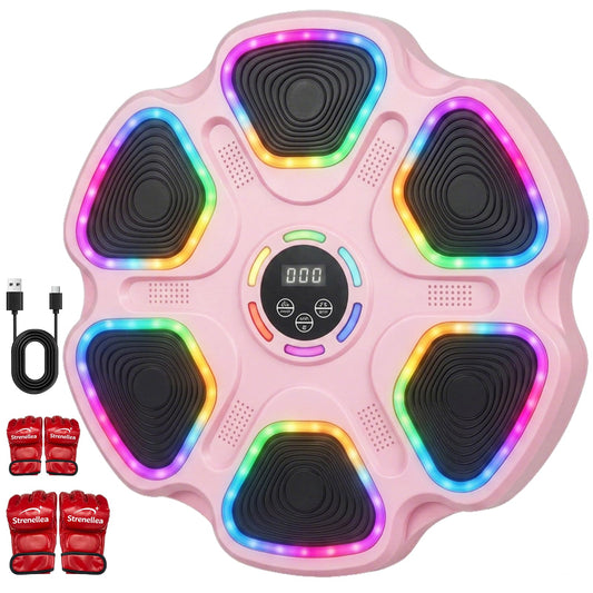 Music Boxing Machine for Adults & Kids, Interactive Music Punching Machine with 2 Gloves, Large Size Wall Mounted Electronic Boxing Target with 11 Modes & 9 Speeds for Home, Office and Gym (Pink)