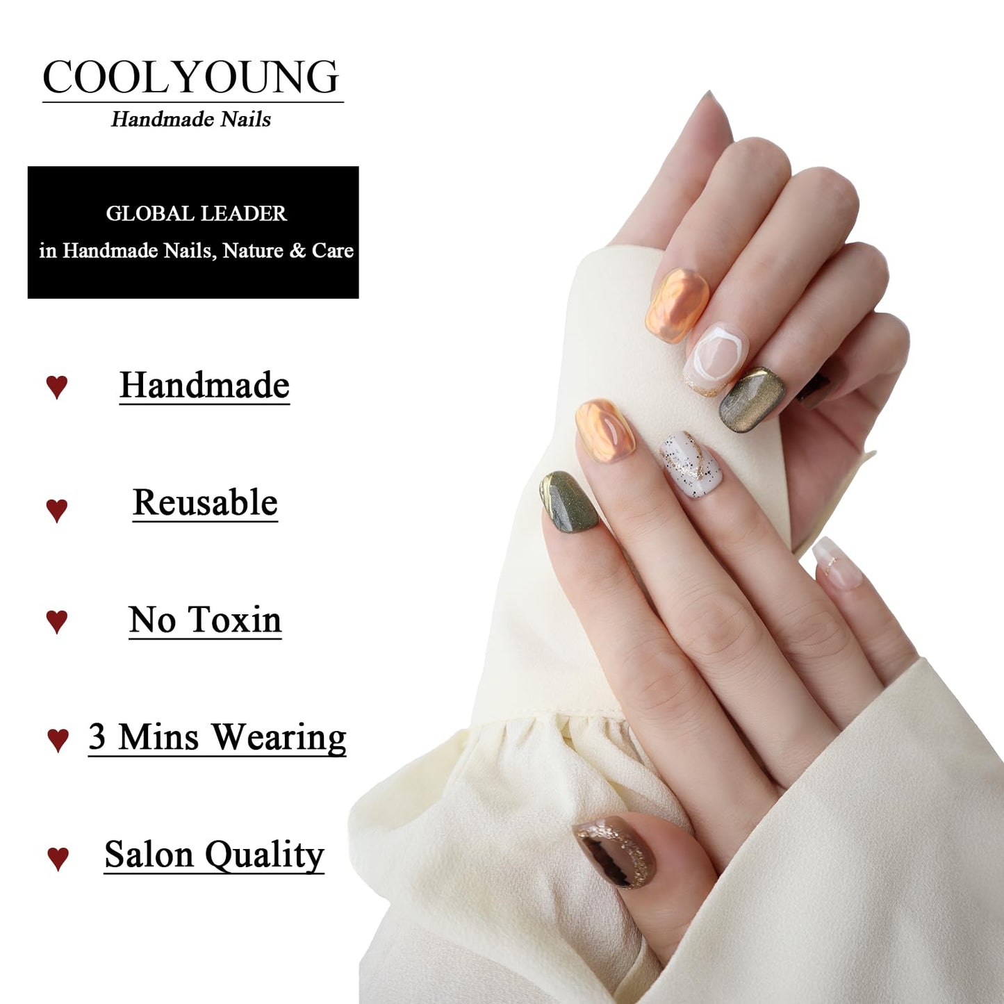 Handmade Press On Nails Cat Eye Fake Nails Press On Nails Short Square Woman Gifts Hand Made Acrylic Press On Nails COOLYOUNG Colorful Nails, 10 PCS, Size M