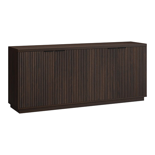 Henn&Hart 68" Fluted Sideboard Buffet Cabinet, Ribbed Wooden Credenza with 4 Doors, Adjustable Shelves, and Cable Management Cut-Outs for Dining Room, Kitchen, Living Room or Entryway, Rich Brown