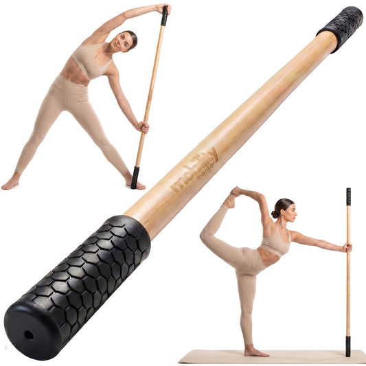 Yoga Stick - 5ft Bamboo Stretching Stick for Mobility, Flexibility, Balance with 20+ Video Tutorials, Stretching Equipment, Exercise Stick for Stretching, Posture Corrector, Physical Therapy Dowel Rod