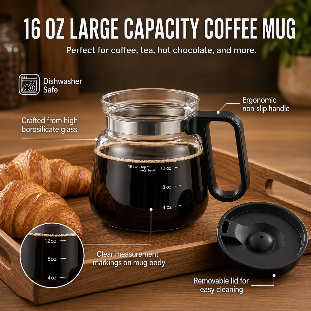 2 PCS Coffee Pot Mug with Lid,16 Oz Glass Mini Coffee Cup Set | Spill Proof Heatproof Large Capacity Clear Travel Mug & Novelty Gift for Coffee Lovers & Office Desk