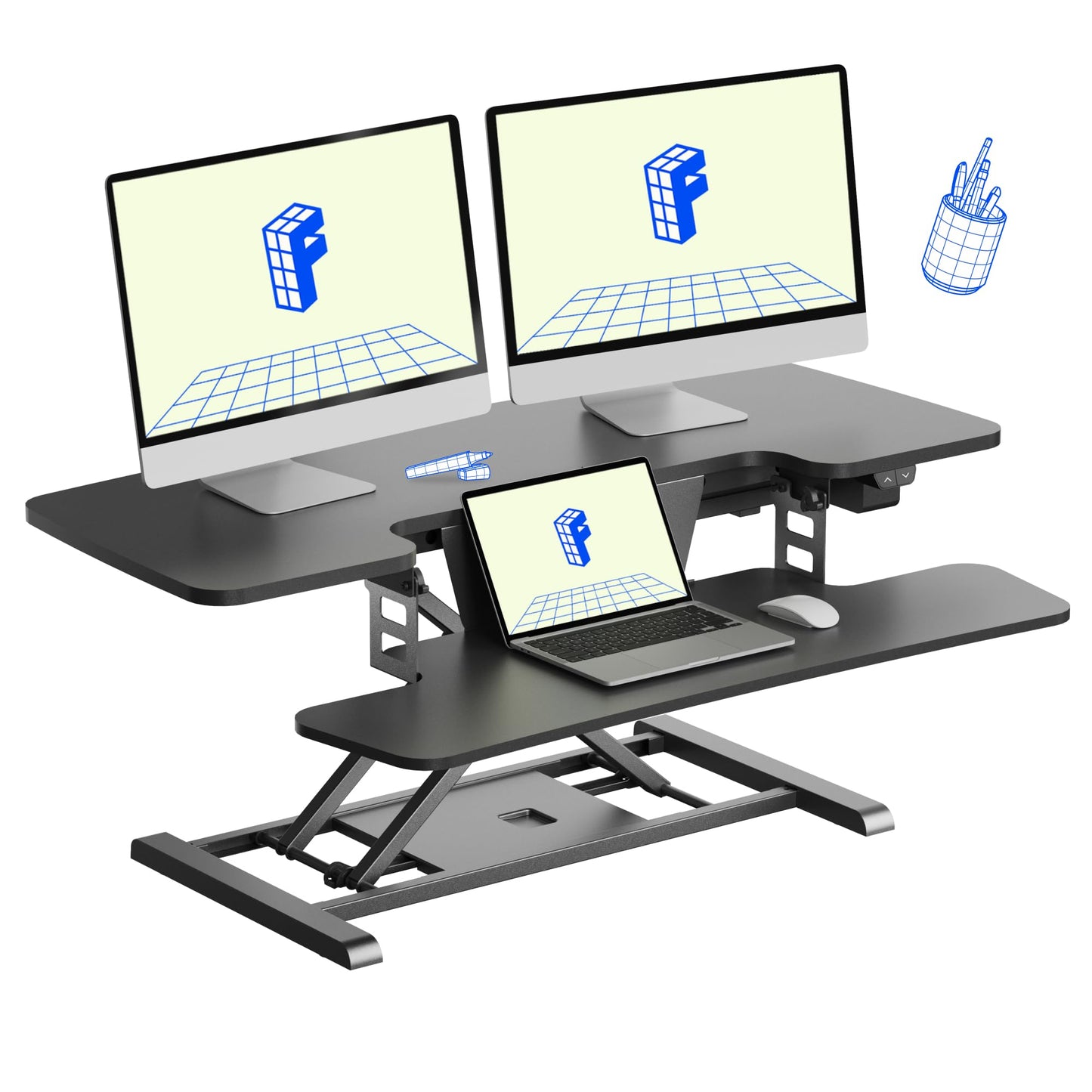 FLEXISPOT 40" Electric Standing Desk Converter, Height Adjustable Riser, Sit to Stand Monitor and Laptop Workstation with Wide Keyboard Tray, Black