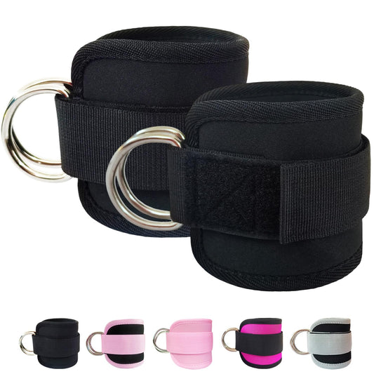 Fitness Ankle Strap for Cable Machine, 2PCS Comfort Adjustable Gym Ankle Cuff for Kickbacks, Glute Workouts Neoprene Padding, One Size Fit All Ankle, Ankle Bands for Working Out, Booty Hip Abductors Exercise for Women Men, Black
