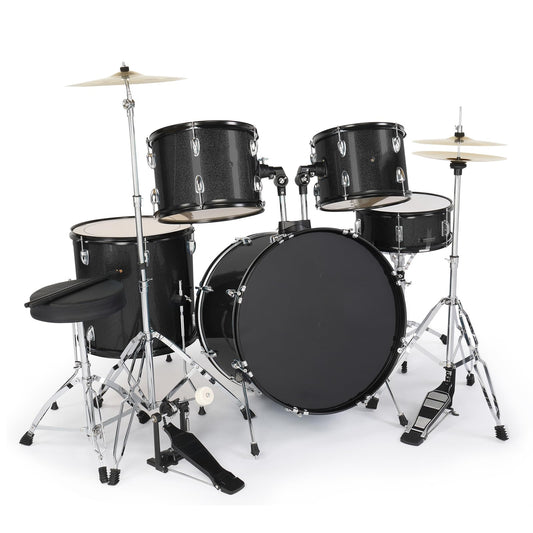 Ktaxon 22 Inch Adult Drum Set, 5-Piece Full-Size Drums Kit with Cymbal Stands, Hi-hat Stand, Sticks, Drum Pedal, Stool & Floor Tom for Beginner Teens Student (Black)